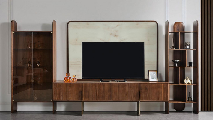 Wunnzëmmer-Set 4tlg. Vitrine TV Lowboard TV Rumm Bicherregal Modern