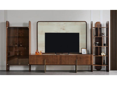 Wunnzëmmer-Set 4tlg. Vitrine TV Lowboard TV Rumm Bicherregal Modern