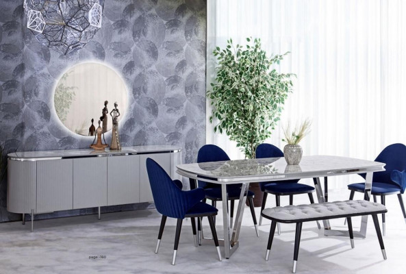 Iesszëmmer Set Besteet aus Iessdësch 4x Stull Spigel Anrichte Bank 8tlg