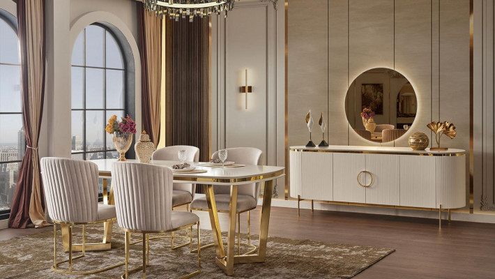 Iesszëmmer Set Besteet aus Design Iessdësch 4x Still a Schief 7-tlg.