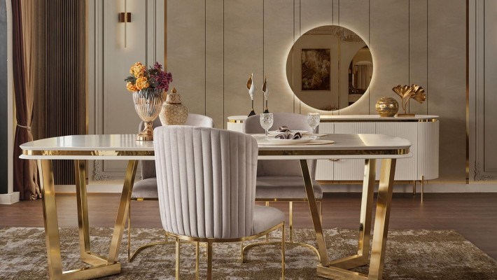 Iesszëmmer Set Besteet aus Design Iessdësch 4x Still a Schief 7-tlg.