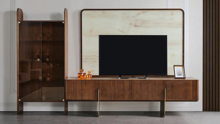 Wunnzëmmer Set Besteet aus Vitrine TV Lowboard an TV Kader 3tlg. nei