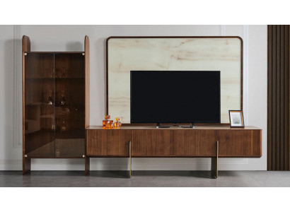 Wunnzëmmer Set Besteet aus Vitrine TV Lowboard an TV Kader 3tlg. nei