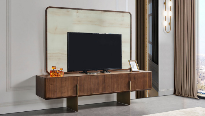 Wunnzëmmer Set Besteet aus Vitrine TV Lowboard an TV Kader 3tlg. nei