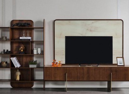 Wunnzëmmer Set besteet aus Bicherregal, TV Lowboard an TV Kader 3-teileg.