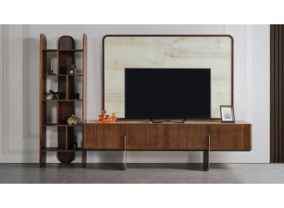 3-teilëg Wunnzëmmer Set Modern Bicherschaf TV Lowboard an TV Kader nei