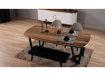 Iesszëmmer Set Besteet aus Iessdësch+4x Stull a Bänkel, Brong Faarf, 6 Stéck.