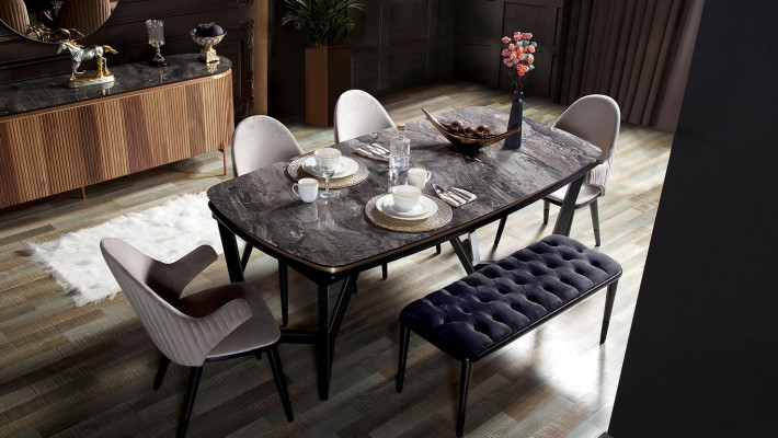 Luxuriéis Iesszëmmer Set besteet aus Iessdësch an 4x Stull Neiheet 5tlg.