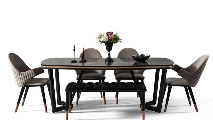 Luxuriéis Iesszëmmer Set besteet aus Iessdësch an 4x Stull Neiheet 5tlg.