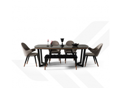 Iesszëmmer Set Besteet aus Iessdësch+4x Still Schwaarz Faarf 6tlg.