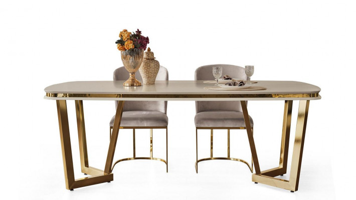 Moderne Iesszëmmer-Set besteet aus Iessdësch an 4x Still Beige 5tlg.