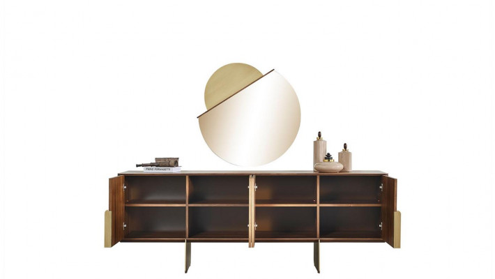 Luxuriéist Iesszëmmer Set Besteet aus Anrichte a Spigel an der bronger Faarf.