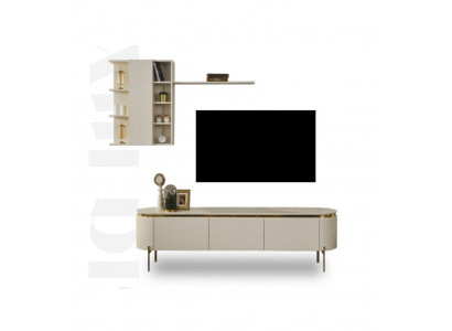 2 Deeler Wunnzëmmer Set besteet aus TV Lowboard + Wandschaf mat Regal nei