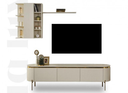 2 Deeler Wunnzëmmer Set besteet aus TV Lowboard + Wandschaf mat Regal nei