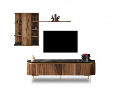 Wunnzëmmer Set besteet aus TV-Lowboard+Wandschaf mat Regal 2-teileg. nei