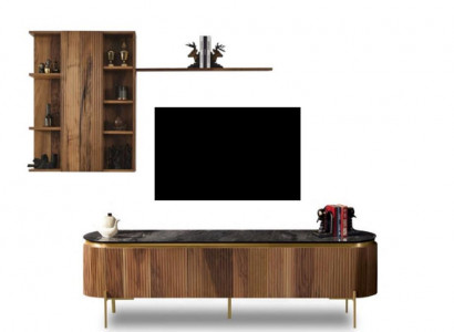 Wunnzëmmer Set besteet aus TV-Lowboard+Wandschaf mat Regal 2-teileg. nei