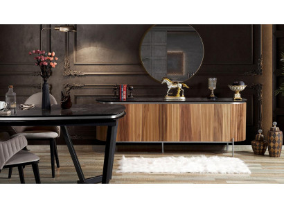 Luxuriéist Iesszëmmer Set Modern Besteet aus Schwaarz Kredenz an Spigel