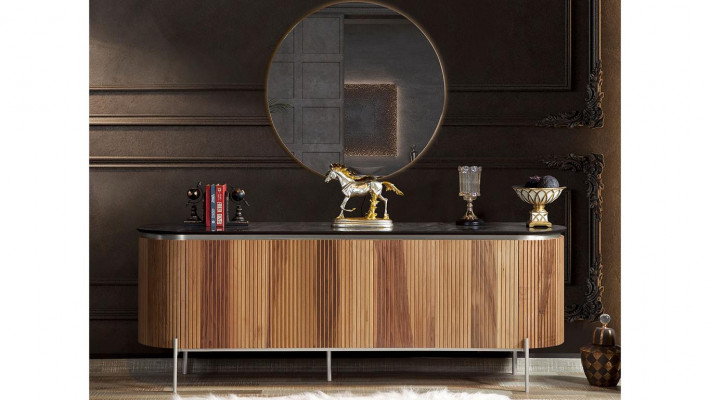 Luxuriéist Iesszëmmer Set Modern Besteet aus Schwaarz Kredenz an Spigel