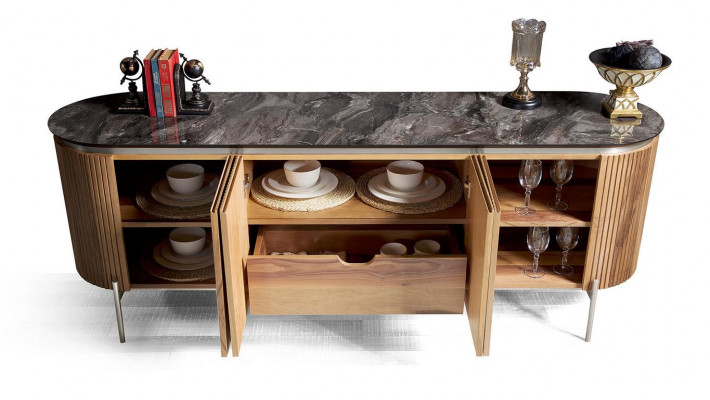 Luxuriéist Iesszëmmer Set Modern Besteet aus Schwaarz Kredenz an Spigel