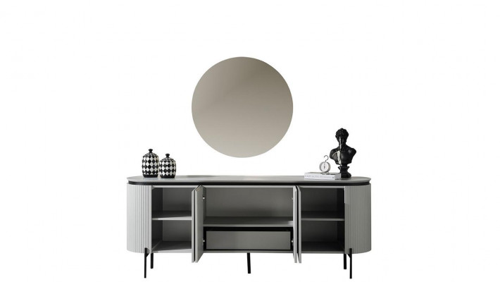 Stilvoll Iesszëmmer Set Besteet aus Sideboard a Spigel Wäiss Faarf 2 Stéck