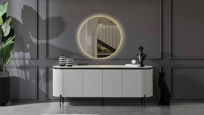 Stilvoll Iesszëmmer Set Besteet aus Sideboard a Spigel Wäiss Faarf 2 Stéck