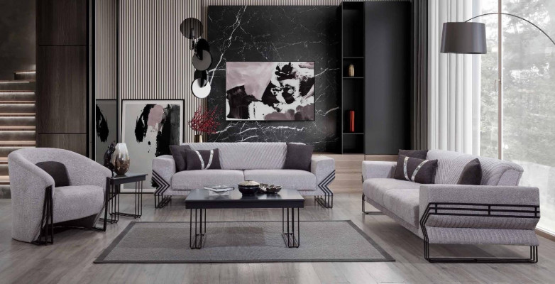 Hellgrou Sofa Garnitur Modern x2 Polstersofa Designer Fotel Tischen