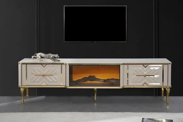 Wunnzëmmer Sideboard wäiss + gëllen Kamäin Luxus RTV Lowboard Exklusiv
