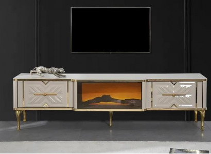 Wunnzëmmer Sideboard wäiss + gëllen Kamäin Luxus RTV Lowboard Exklusiv