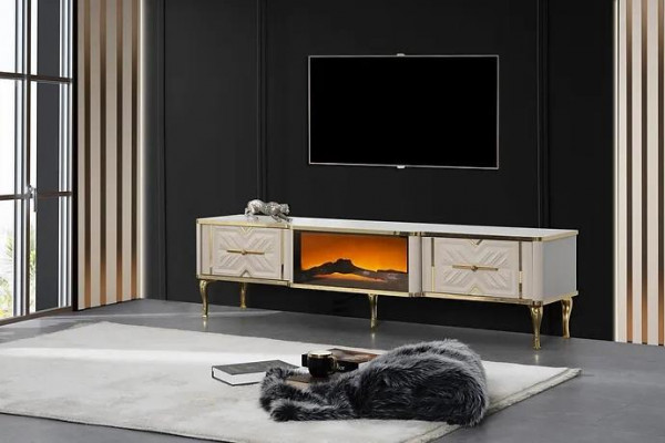Wunnzëmmer Sideboard wäiss + gëllen Kamäin Luxus RTV Lowboard Exklusiv