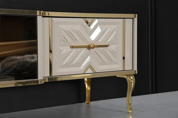 Wunnzëmmer Sideboard wäiss + gëllen Kamäin Luxus RTV Lowboard Exklusiv