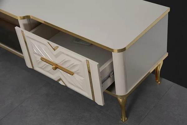 Wunnzëmmer Sideboard wäiss + gëllen Kamäin Luxus RTV Lowboard Exklusiv