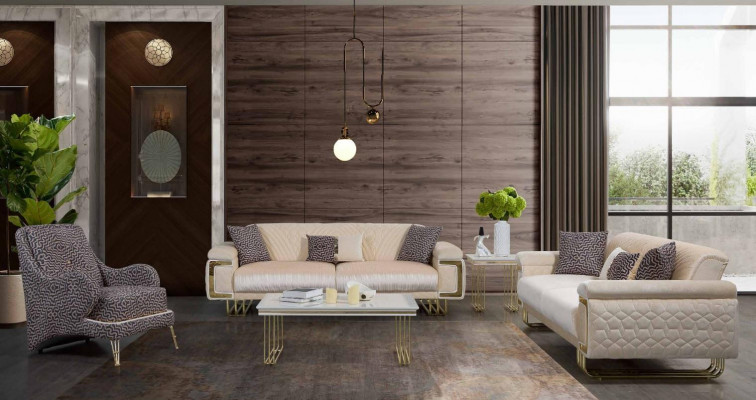 Design-Stotzëmmer Garnitur Luxus Dräisëtzer Couchtisch Bäistelltisch