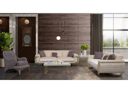 Design-Stotzëmmer Garnitur Luxus Dräisëtzer Couchtisch Bäistelltisch