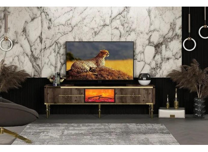 TV-Sideboard Wunnzëmmer Luxus donkelbrong MDF + Metall Gold nei