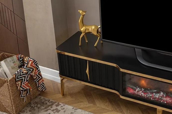 Schwaarzt TV-Lowboard nei luxuriéis Miwwelen MDF-Metall fir Wunnzëmmer