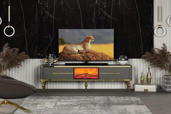 Wunnzëmmer TV Lowboard Gro Kamäin RTV Sideboard Metall + MDF Exklusiv