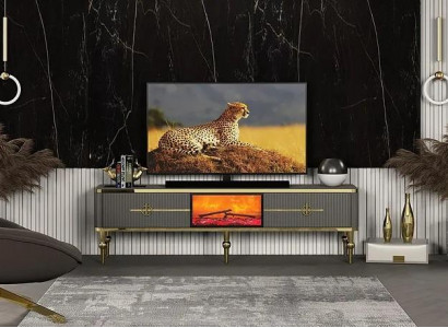 Wunnzëmmer TV Lowboard Gro Kamäin RTV Sideboard Metall + MDF Exklusiv