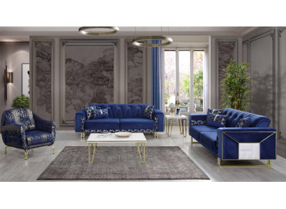 Luxus Blo Sofagarnitur Designer Dräisëtzer Dësch Couchtisch Bäistelltisch