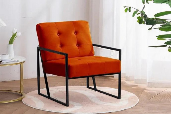 Orangen Aarmstull Wunnzëmmer Luxusméiwwel Héichwäerteg Metallsbeen Textil Nei