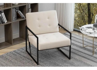 Beige Textilfotell Wunnzëmmer 1-Sëtzer Relax Metallbeen Iesszëmmer
