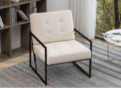 Beige Textilfotell Wunnzëmmer 1-Sëtzer Relax Metallbeen Iesszëmmer