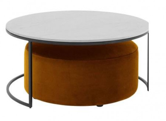 Wäisse MDF Couchtisch + orangefarbenen Hocker nei Metallsbeen Luxus
