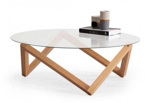 Couchtisch am modernen Stil ronn Glasdëschplack Wunnzëmmer Holzbeen