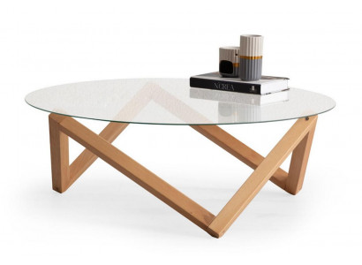 Couchtisch am modernen Stil ronn Glasdëschplack Wunnzëmmer Holzbeen