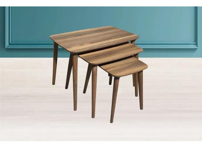 Rechteckegt Dëschset mat 3x Dëscher Wunnzëmmer Iesszëmmer Braun Holz