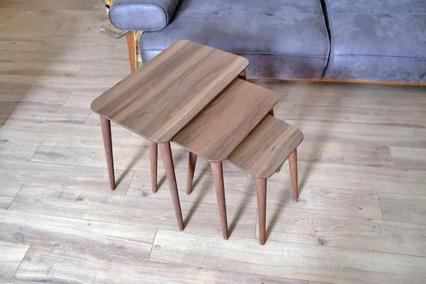 Rechteckegt Dëschset mat 3x Dëscher Wunnzëmmer Iesszëmmer Braun Holz
