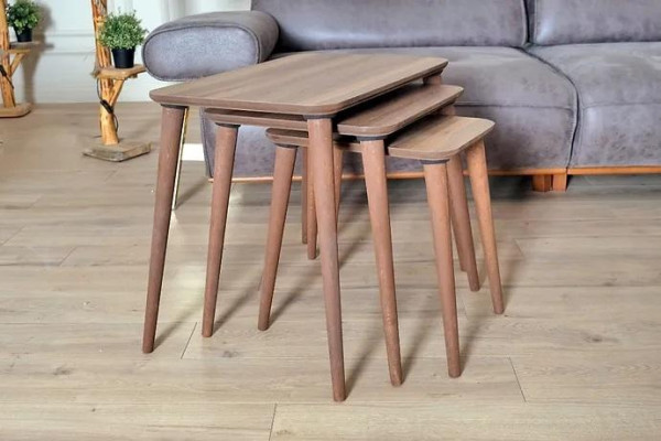 Rechteckegt Dëschset mat 3x Dëscher Wunnzëmmer Iesszëmmer Braun Holz
