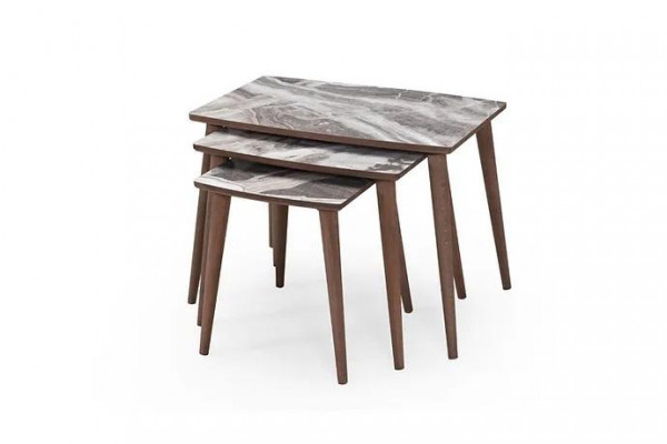 Modern Wunnzëmmer 3x Kaffisdësch-Set rechteckeg beige Beikommend Dësch