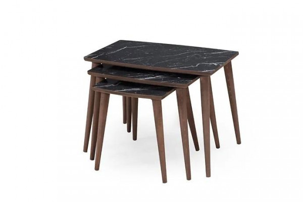 Rechteckeg Couchdëscher 3 x Set schwaarz Iesszëmmer-Wunnzëmmerdëscher Nei