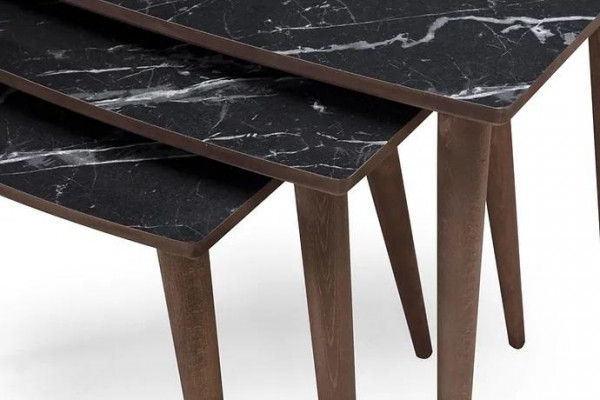 Rechteckeg Couchdëscher 3 x Set schwaarz Iesszëmmer-Wunnzëmmerdëscher Nei